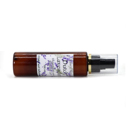 artkart Elegant Earthen Essential Oil Dutch Lavender Linen Mist - A brown spray bottle of Artkart Elegant Essential oil Dutch Lavender Linen Mist, with a label 
