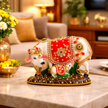 Kamadhenu & Calf – The Bejeweled Divine Cow of Prosperity and Blessings