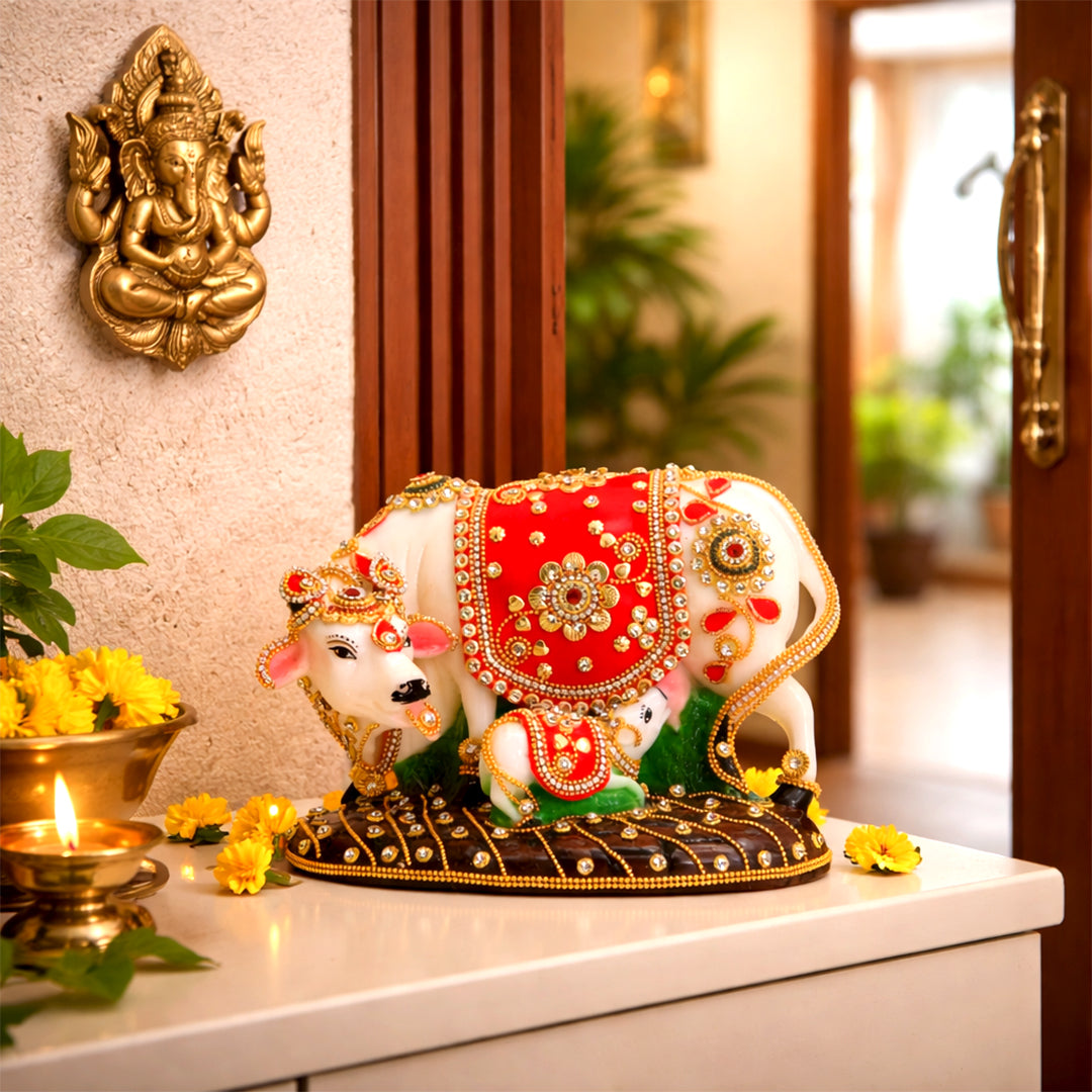 Kamadhenu & Calf – The Bejeweled Divine Cow of Prosperity and Blessings