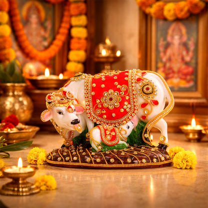 Kamadhenu & Calf – The Bejeweled Divine Cow of Prosperity and Blessings