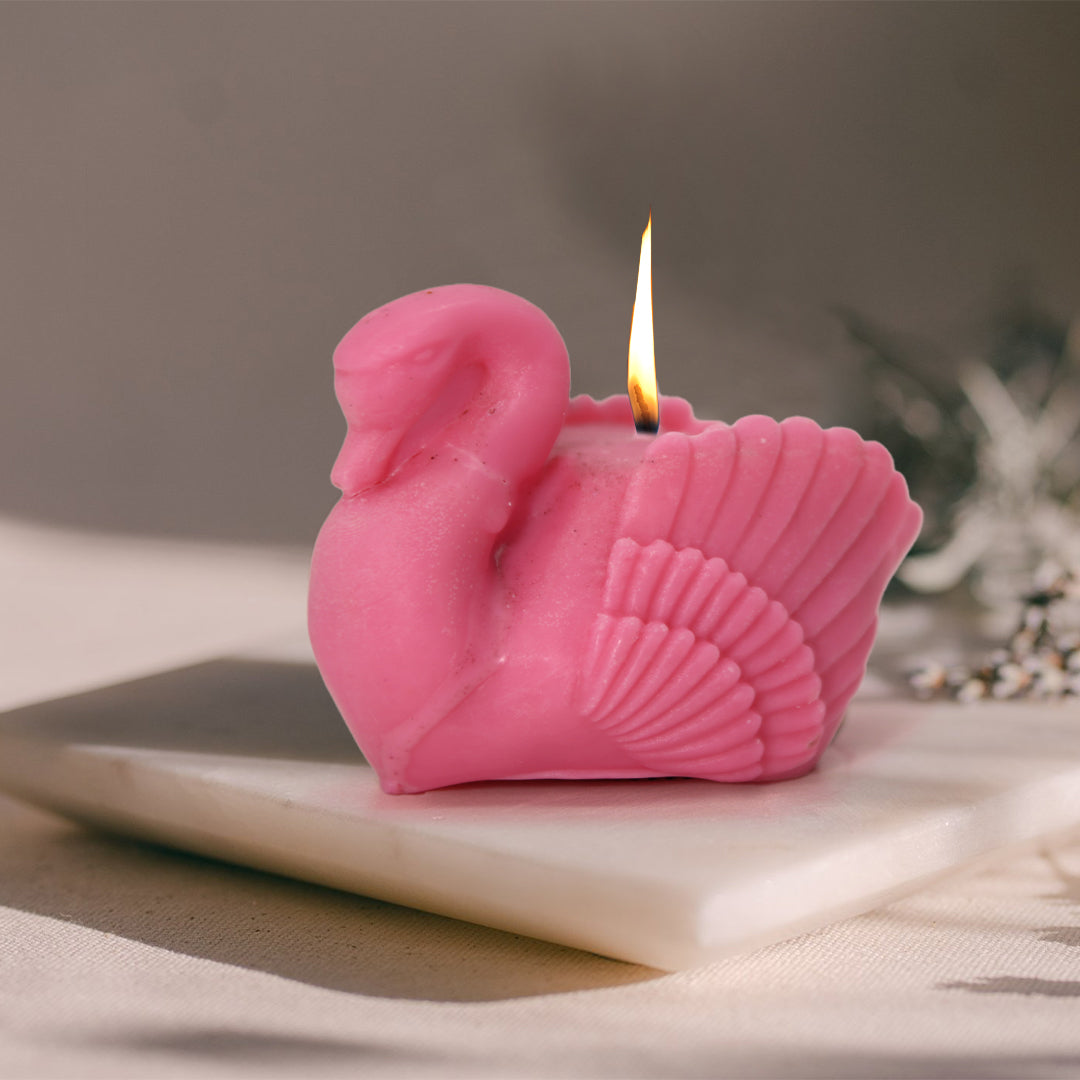 artkart Elegant Earthen Beauty Graceful Swan Candles - Lifestyle Image of Pink Color artkart Elegant Earthen Beauty Graceful Swan Candles