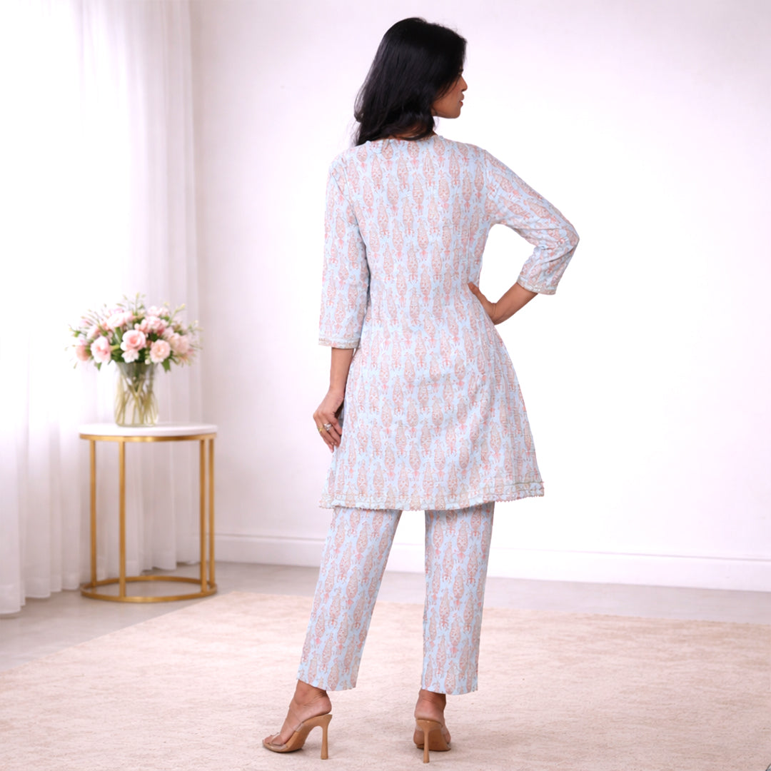 Cotton Printed Kurta & Pant Co-ord Set for Women | Asymmetrical Ethnic Co-ord Set