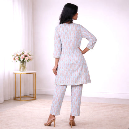 Cotton Printed Kurta & Pant Co-ord Set for Women | Asymmetrical Ethnic Co-ord Set