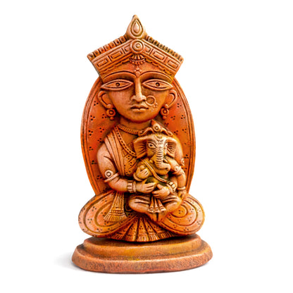 Handcrafted Terracotta Jamini Art Maa Durga with Baby Ganesha Idol | Decorative Vastu Showpiece | Spiritual Gift for Home, Office & Festivals