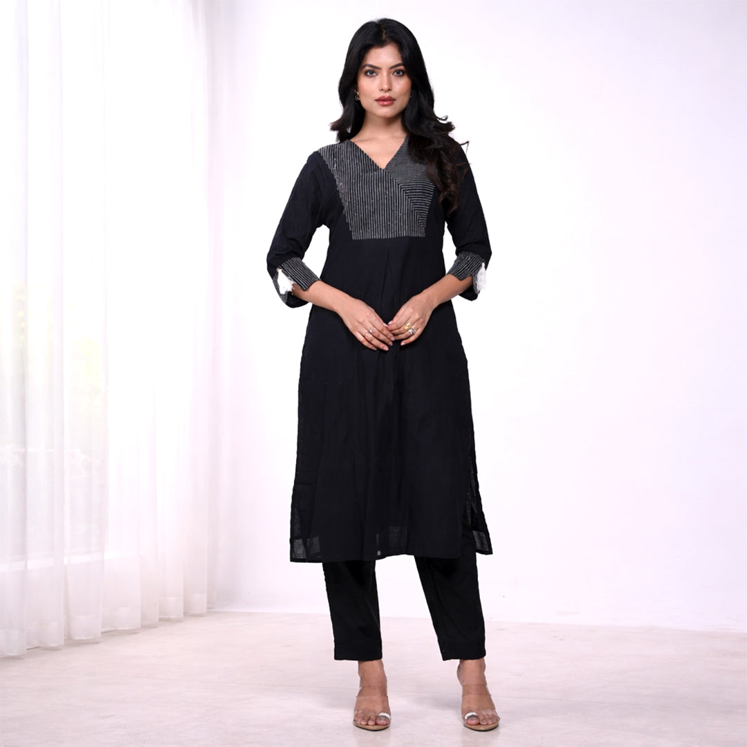Black Cotton Slub Kurta for Women | Casual & Office Wear