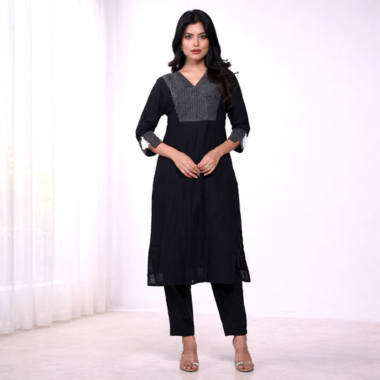 Black Cotton Slub Kurta for Women | Casual & Office Wear