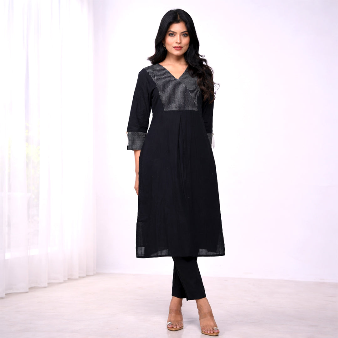 Black Cotton Slub Kurta for Women | Casual & Office Wear