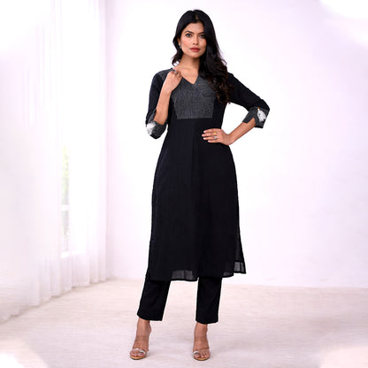 Black Cotton Slub Kurta for Women | Casual & Office Wear