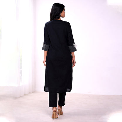 Black Cotton Slub Kurta for Women | Casual & Office Wear