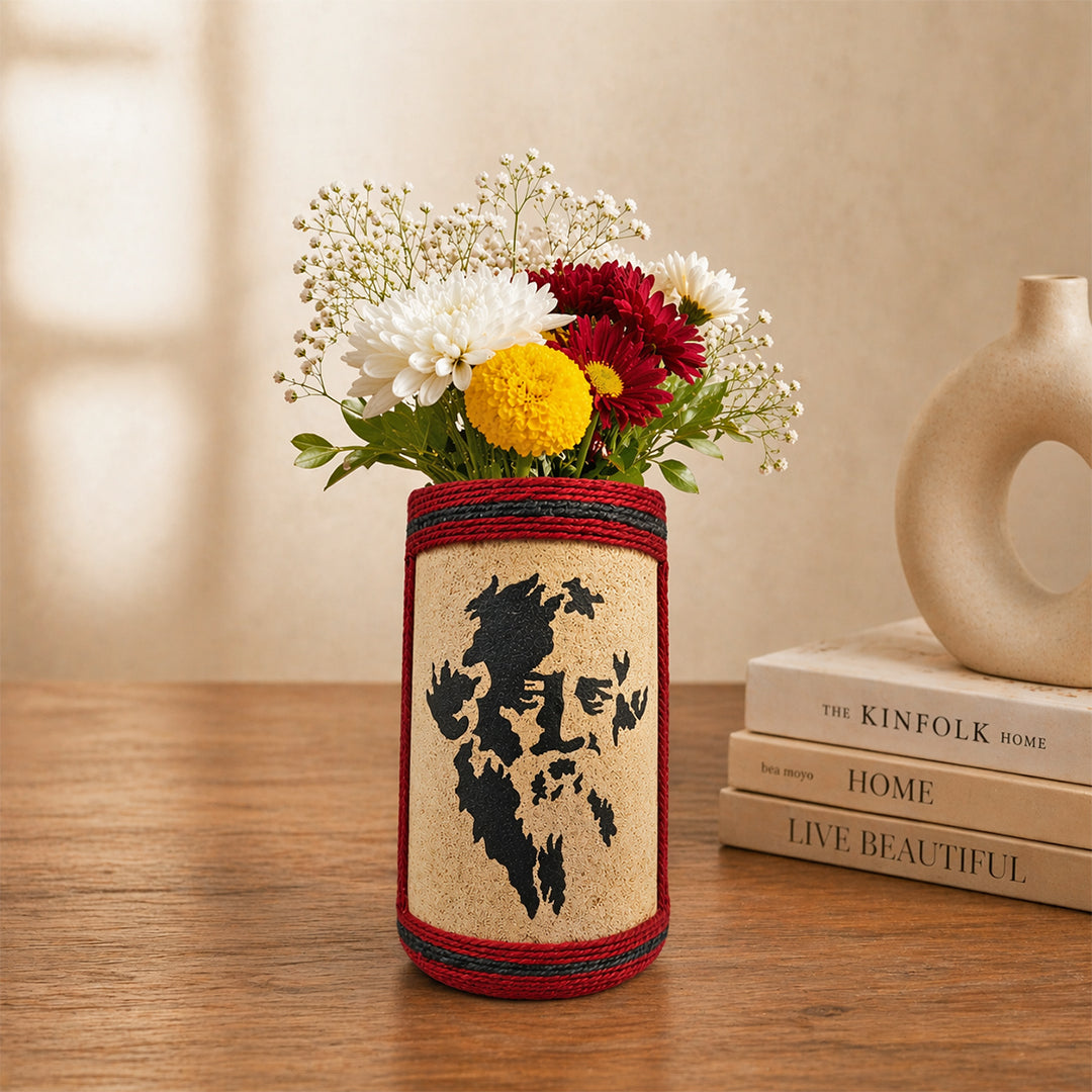 Traditional Bengali Craft Flower Vase with Rabindranath Design
