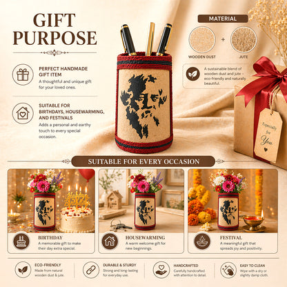 Traditional Bengali Craft Flower Vase with Rabindranath Design