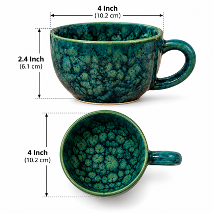 Handcrafted Ceramic Coffee Cups Set of 2 in Teal Green Colour
