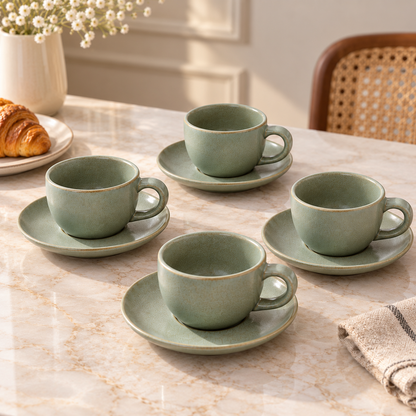 Elegant Ceramic Tea Cup with Saucer in Sage Green Colour