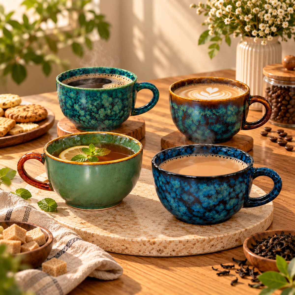 Handcrafted Ceramic Coffee and Tea Cups Set of 4