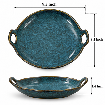 Teal Blue Textured Serving Tray With Handles