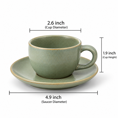 Elegant Ceramic Tea Cup with Saucer in Sage Green Colour